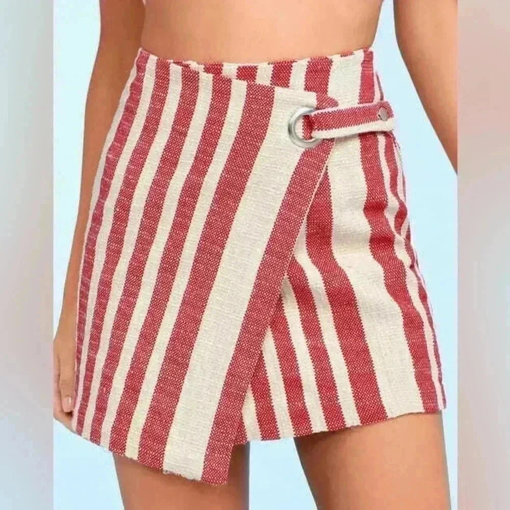 Cotton Striped Wrap Skirt
